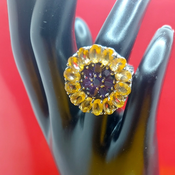 Natural Citrine, Amethyst, Rhodolite Garnet 925 Sterling Silver Ring Size 7.75 - Picture 5 of 12